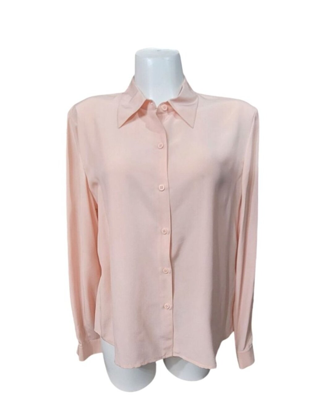Pink Long Sleeve Silk Button-Down Blouse XL By Via Seta